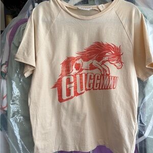 Gucci Kids Cream Tee with Red Horse Graphic